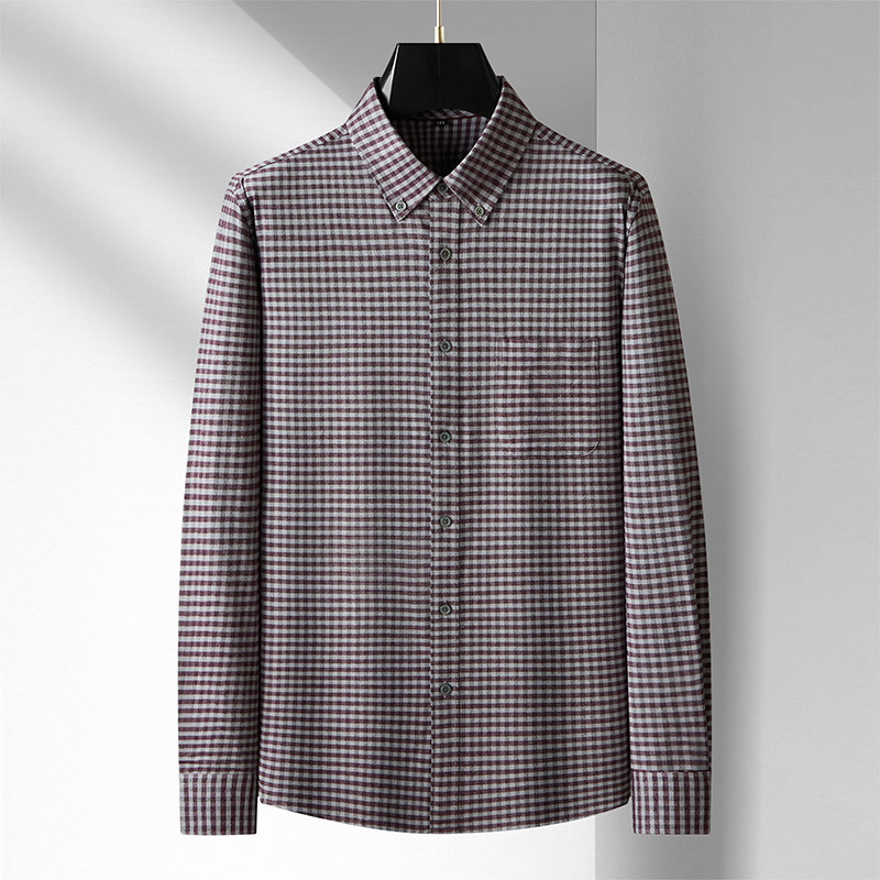 磨毛中厚中老年人父亲加肥加大码长袖衬衫春秋季男装宽松格子衬衣