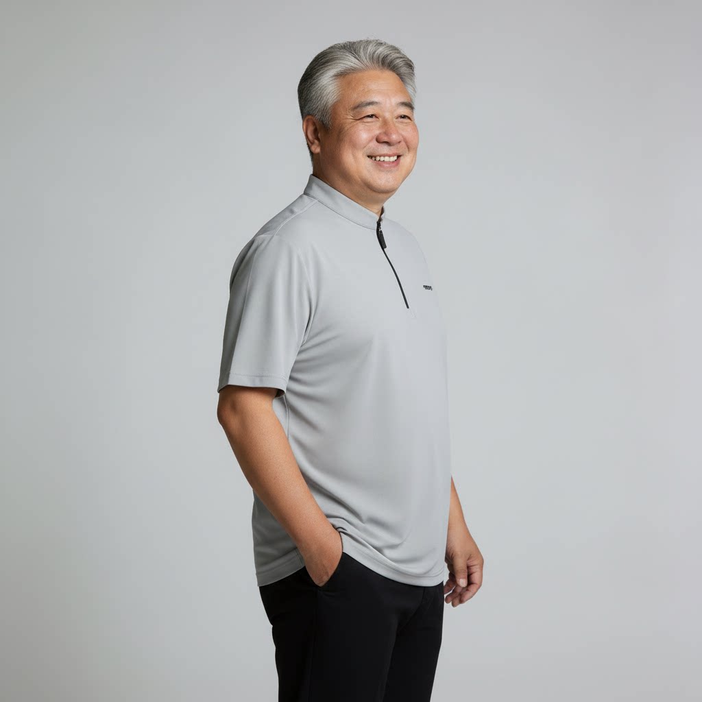 高档莫代尔软滑 中老年爸爸夏季加肥加大码特肥宽松版立领短袖T恤
