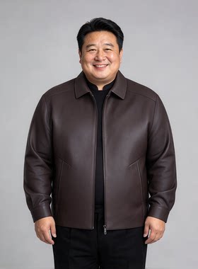 新款送中老年爸爸男士加肥加大码秋冬季胖子翻领特肥款PU皮衣男装