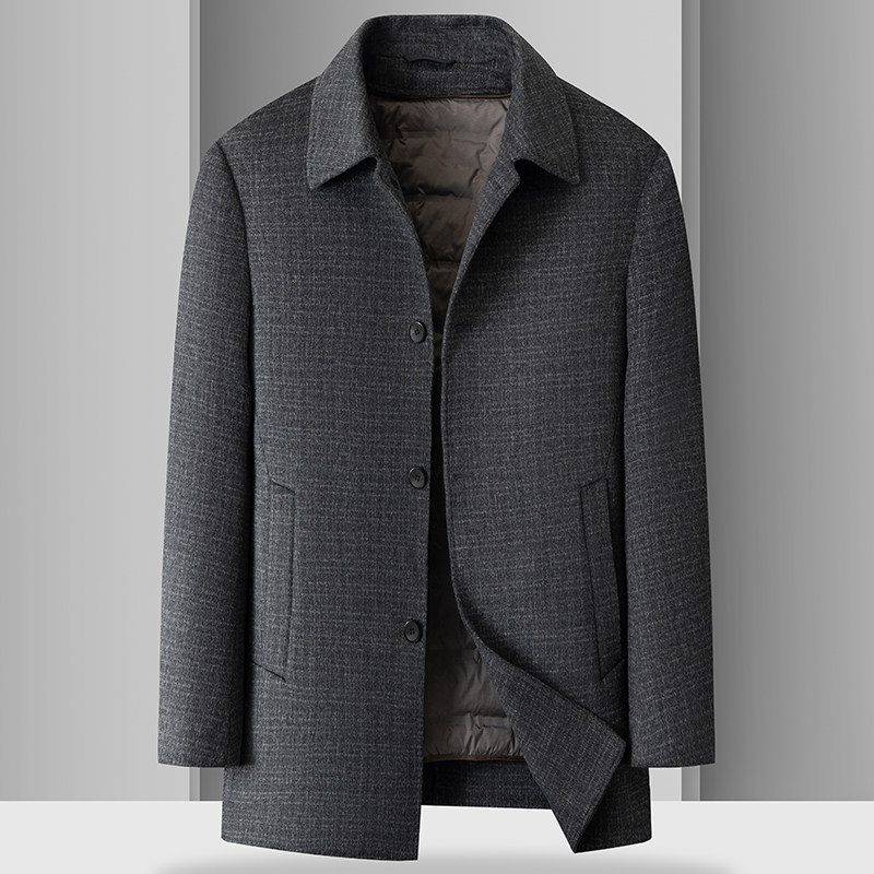 中老年秋冬季胖子爸爸爷爷男士加肥加大码大版中长款羊毛呢子大衣