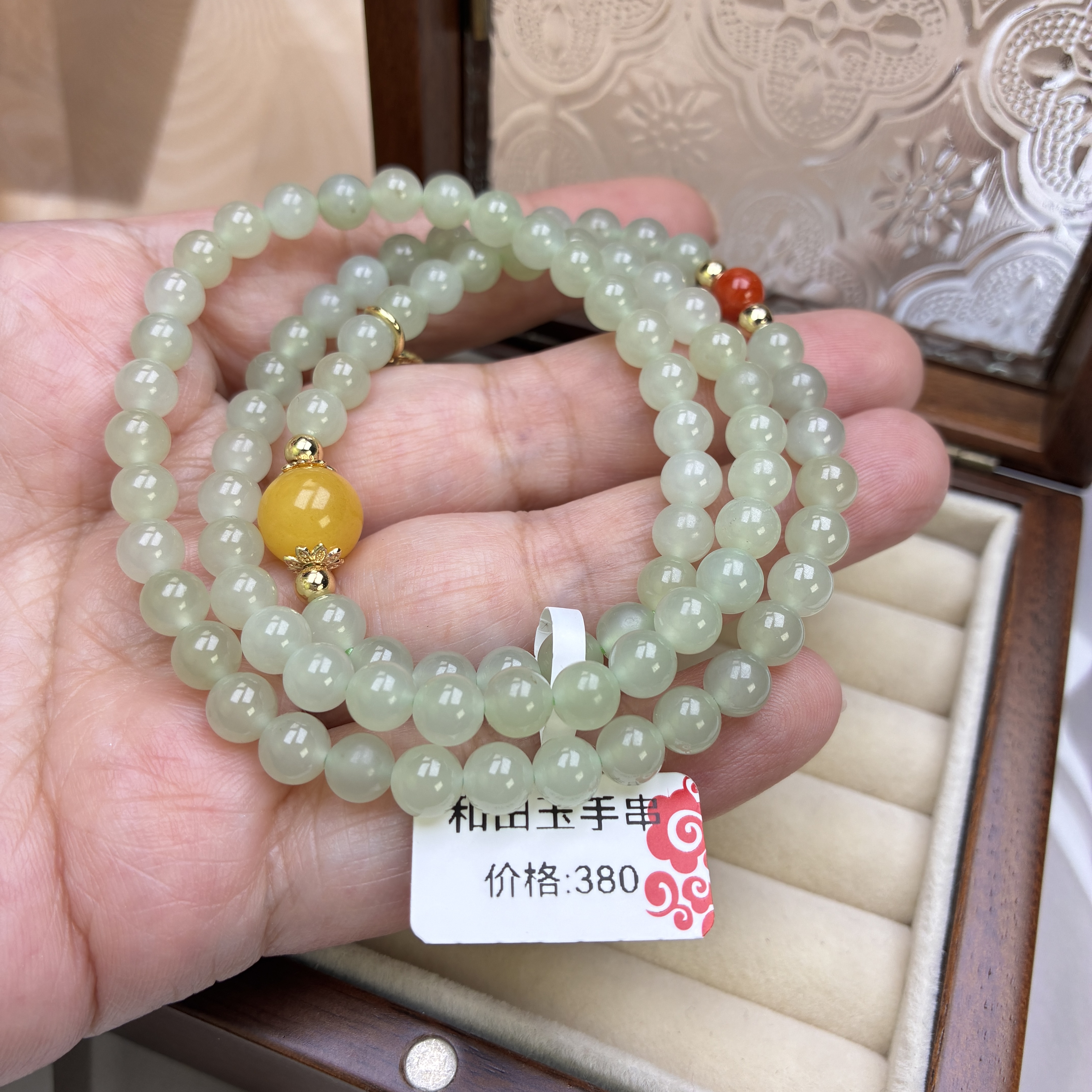 碧玲珑花间蝶6mm天然和田玉碧玉手链女款多圈玉石手串送女友礼物