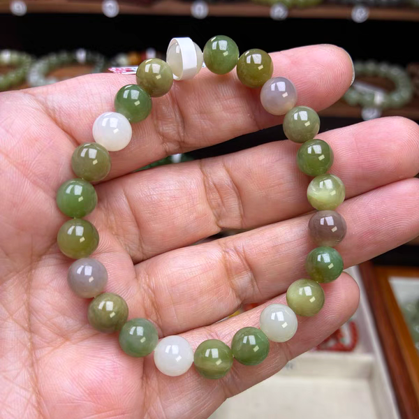 碧玲珑新疆碧玉黑羊洞8mm天然和田玉手链女款多宝手串简约百搭