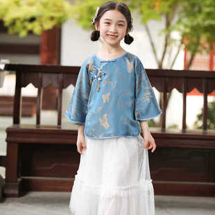 儿童唐装 中国风偏襟古风外套女童汉服民国风女孩新中式 童装 春季