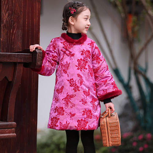叙罗儿童旗袍2025冬款中国风棉服女童拜年服女孩新中式连衣裙唐装