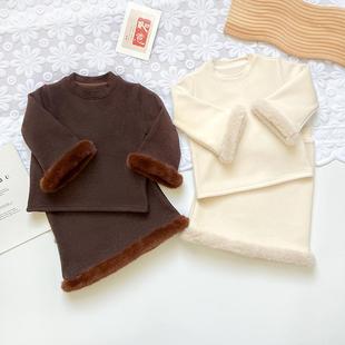 儿童加绒内搭套裙冬季 卫衣女孩半身裙 女童百搭两件套一体绒长袖