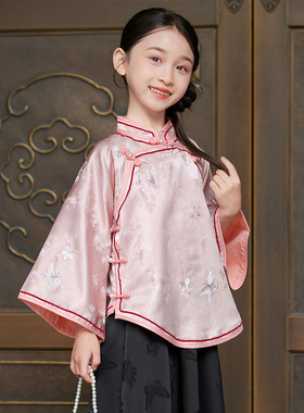 叙罗儿童倒大袖旗袍式古法上衣春秋季中式童装外套女童民国风汉服
