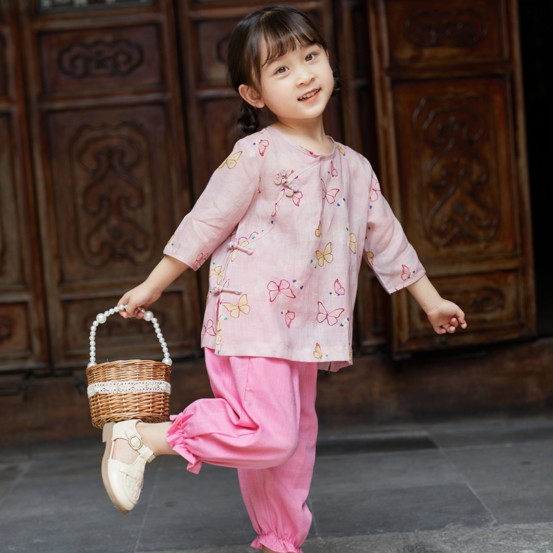女童汉服两件套儿童蝴蝶唐装女孩中国风套装儿童夏季古风童装改良