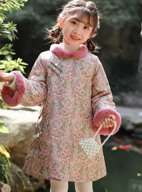 叙罗儿童旗袍2026冬款棉服女童拜年服洋女孩新中式连衣裙中长款