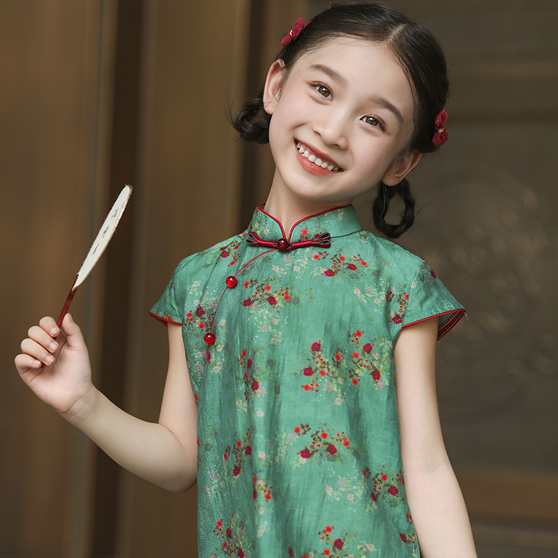 叙罗儿童旗袍夏季小碎花古风连衣裙女孩薄款新中式童装女童汉服