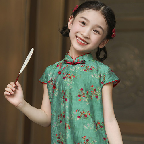 叙罗儿童旗袍夏季小碎花古风连衣裙女孩薄款新中式童装女童汉服