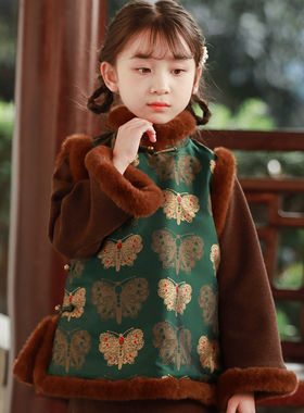 叙罗儿童马甲中国风外穿夹棉背心女童拜年服秋冬款新中式坎肩唐装