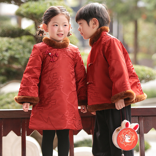 叙罗儿童拜年服冬季姐弟款兄妹装新中式旗袍汉服外套男女童唐装
