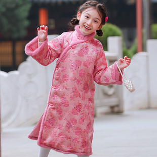 叙罗女童拜年服冬季中国风女孩新中式儿童旗袍长款过膝新年装长袍