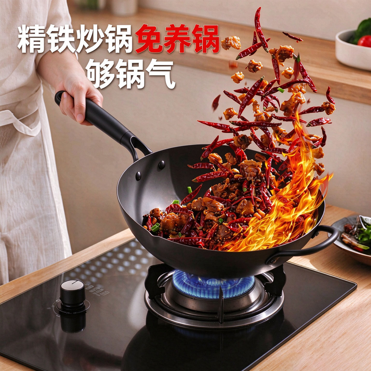 凌丰无涂层炒锅炒菜锅传统老式炒锅家用不易粘锅铁炒锅燃气灶用