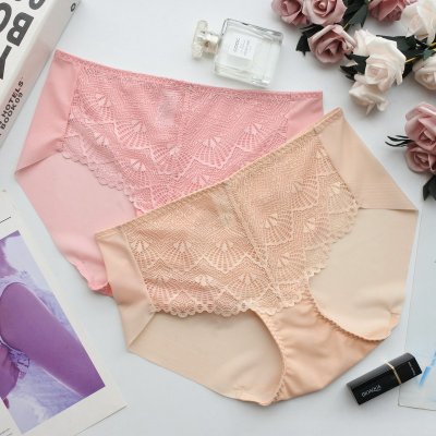 无痕内裤女出口韩国肤色织花粉色