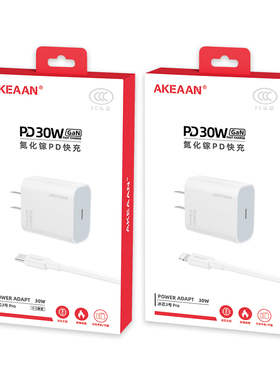 AKEAAN 冰芯3号Pro 3C 认证 PD（CtoC)氮化镓快充套 装 适用于苹果15-16 30W 白色