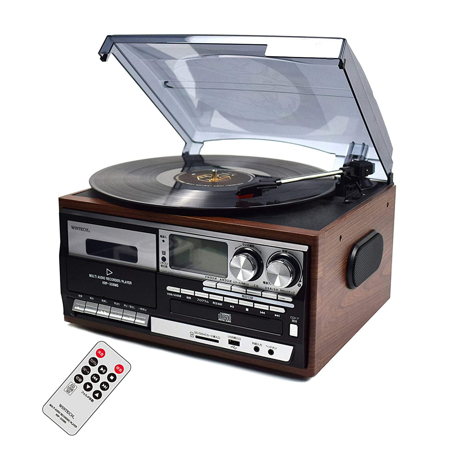 日本代购WINT复古黑胶唱片机308磁带数字CD收音机SD卡台式录音机