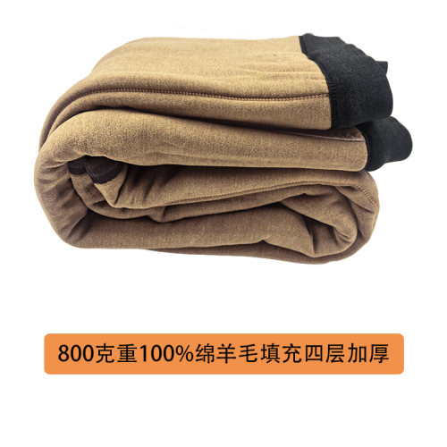 侨尼亚100%棉羊毛填充保暖裤男加厚冬季高腰修身护膝棉裤防寒379