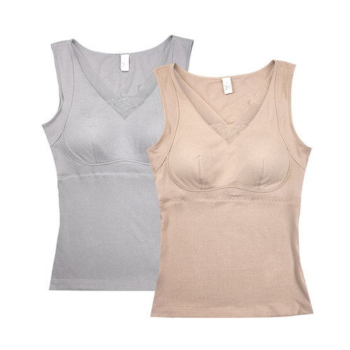 艾梦忆思上半身春秋保暖背心女塑身带胸垫一体聚拢薄款磨绒打底衣