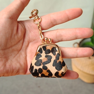 头层牛皮豹纹迷你小包包硬币钢镚儿小首饰收纳小包口金包链条女包
