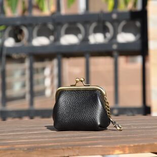 宅心手工原创9cm头层牛皮真皮瑕疵链条包饺子口金零钱钥匙女包