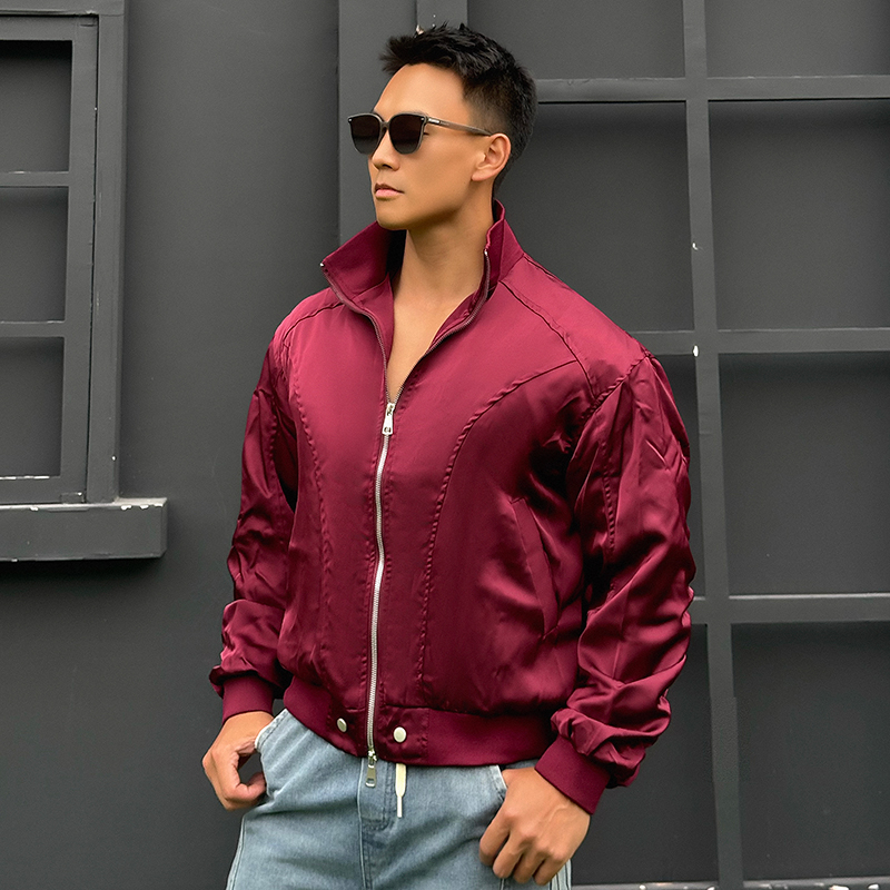 辉先生秋冬纯色美式立领飞行夹克男款痞帅cleanfit短款棒球服外套