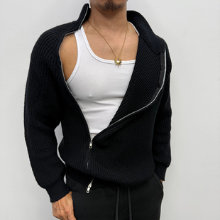 辉先生秋冬男士新款半高领侧拉链针织衫毛衣性感针织衫毛线衣开衫