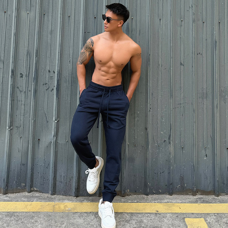 辉先生春季男士精梳棉螺纹束脚卫裤休闲运动抽绳系带松紧长裤潮款