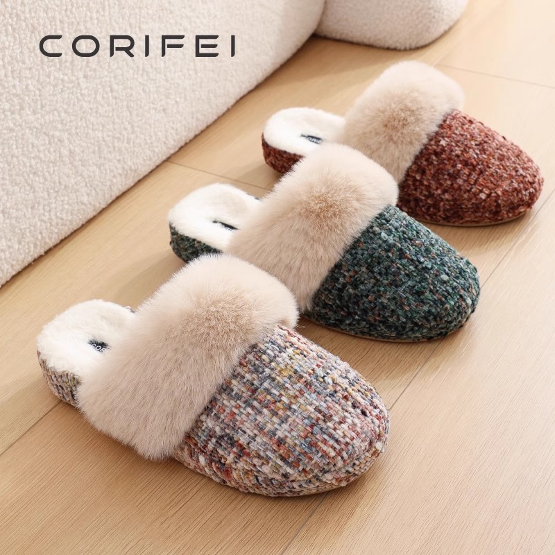 家丽芙女士保暖毛毛绒拖鞋厚底家居轻奢风保暖冬季防滑棉拖鞋家用