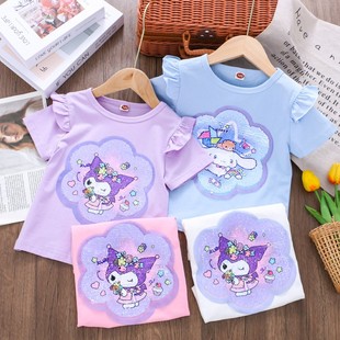 双面翻转鳞片酷洛米变脸玉林狗t恤短袖夏季儿童亮片可变图案衣服