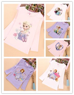 冰雪奇缘艾莎公主童装3女童春秋薄款长袖T恤4岁女宝宝白色打底衫5