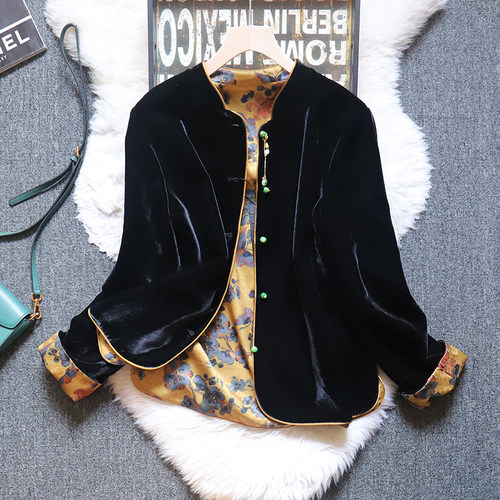 两面穿缎面丝绒外套女2025春装新款新中式国风高级感提花气质上衣