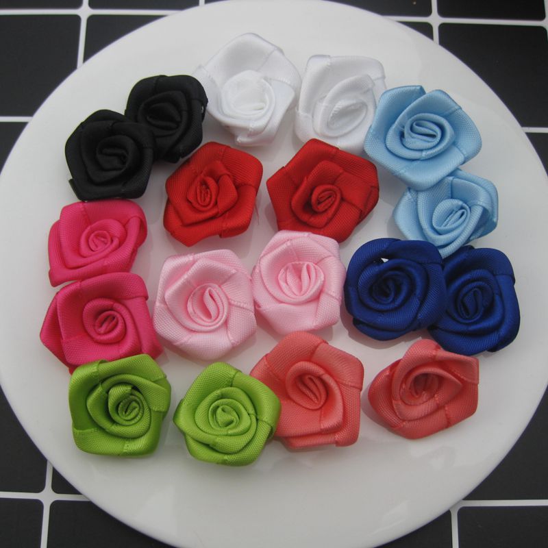 DIY头饰胸花婚庆散花布置玫瑰花 头绢布花头花朵 涤纶带制花18mm