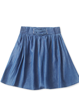 天丝牛仔半身裙 短款松紧腰A字裙 春夏新款系带外贸时尚裙子06282