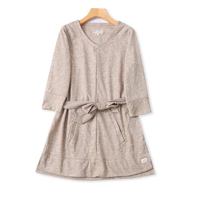 外贸V领系带连衣裙 春秋新款显瘦女中长款宽松休闲7分袖上衣20102