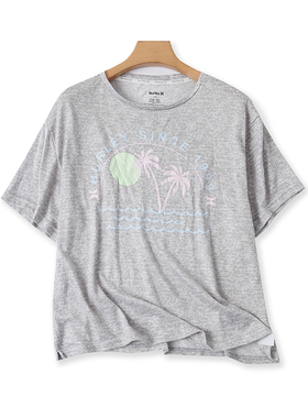 外贸弹力针织短袖T恤衫 夏季新款圆领印花上衣 女套头打底衫23202