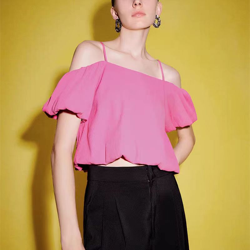 法式吊带一字露肩T恤衫时尚上衣