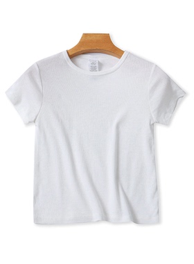 外贸圆领弹力短袖T恤衫夏季新款纯色显瘦打底衫棉质短款上衣13193