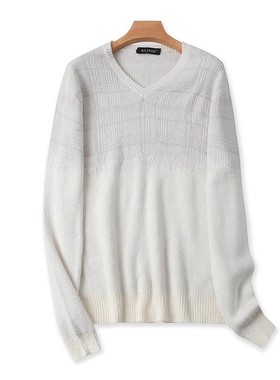 V领暗纹针织衫 春秋新款长袖弹力毛衣 男女士打底衫宽松上衣21024