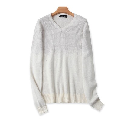 V领暗纹针织衫春秋季新款毛衣