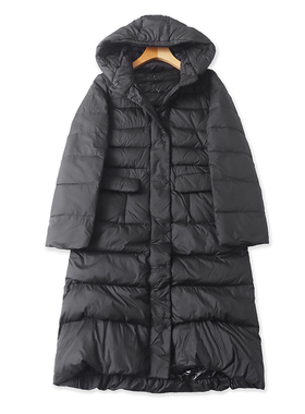 长款连帽羽绒服 冬季新款拉链黑色女装加厚保暖外贸口袋外套01094