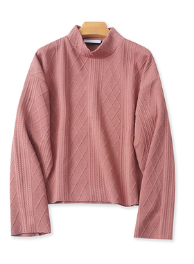半高领菱格卫衣 春秋新款长袖宽松休闲打底衫女外贸时尚上衣01033