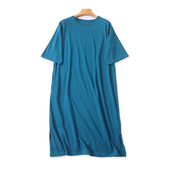 新款 外贸圆领短袖 夏季 连衣裙 百搭宽松女套头显瘦裙子20063 中长款