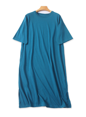 外贸圆领短袖中长款连衣裙 夏季新款百搭宽松女套头显瘦裙子20063