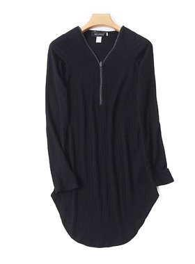 外贸V领中长款修身连衣裙 春秋新款长袖弹力A字时尚女装裙子23174