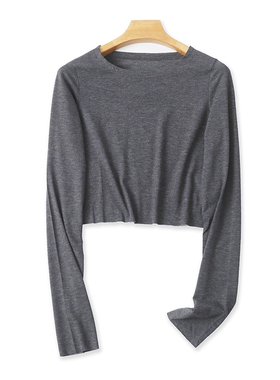 外贸长袖短款T恤衫 夏季新款百搭时尚体恤 女打底衫休闲上衣03301