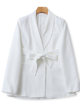 气质欧美风翻领系带西装 春夏新款时尚女装显瘦上衣长袖外套08294