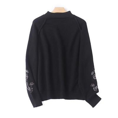 刺绣包芯纱长袖毛衣女秋冬新款