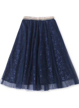 松紧腰网纱半身裙 夏季新款亮片长款仙女纱裙女高腰大摆裙子04051