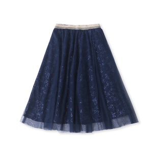 亮片长款 新款 仙女纱裙女高腰大摆裙子04051 夏季 松紧腰网纱半身裙